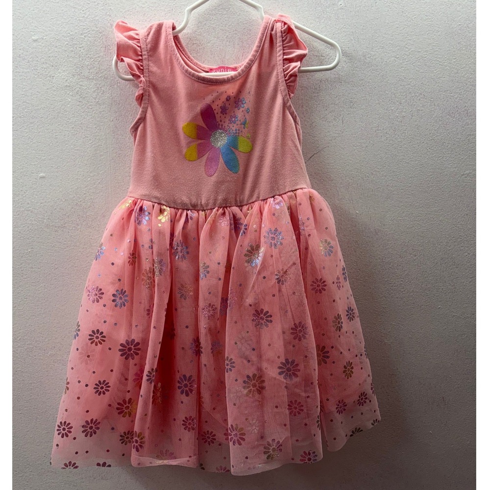 Zunie Girl Pink Tutu Dress Toddler 3T Glitter Flower Ruffle Sleeve ZD695553H